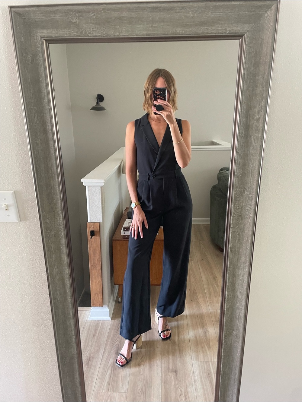 Abercrombie & Fitch Black Sleeveless Tailored Wide-Leg Jumpsuit